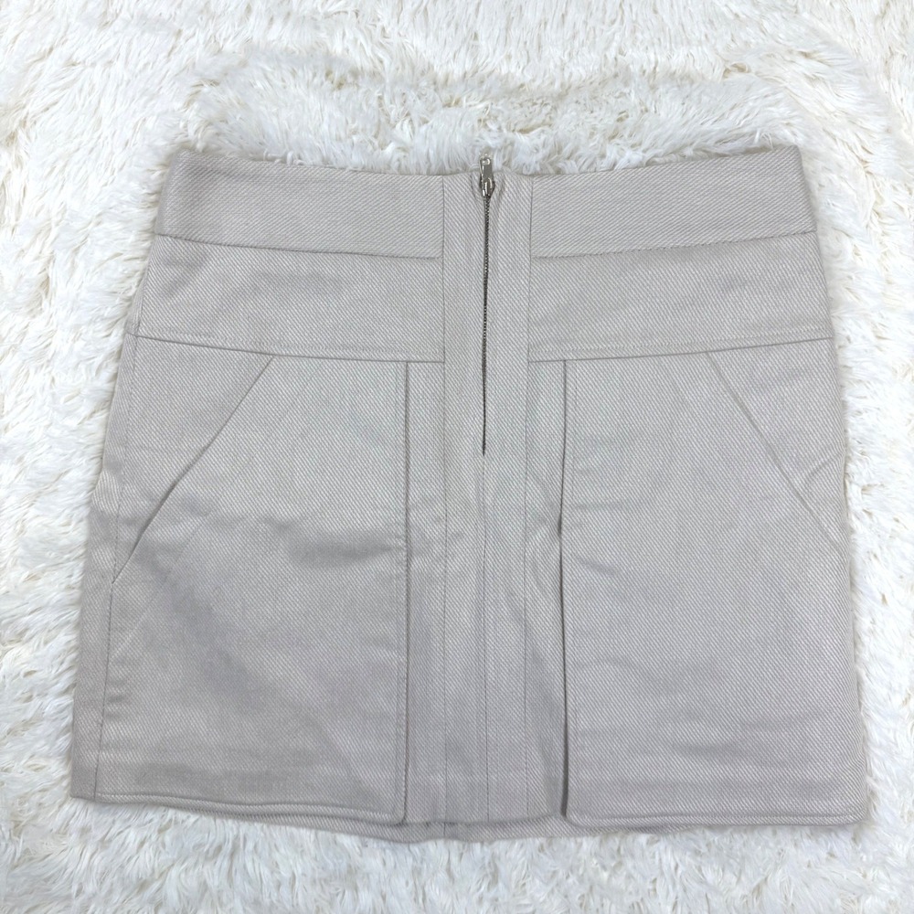 NWOT Ann Taylor Mini Skirt Women 10 Beige Linen Blend Zip Front Patch Pockets